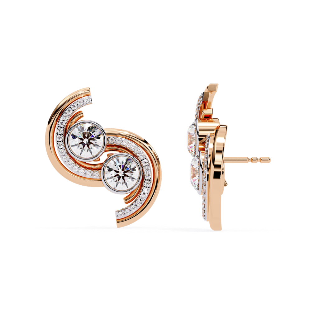 Mode  Half Swirl Design Round Lab Grown Diamond Studs : ND-ERNG-14R-1026