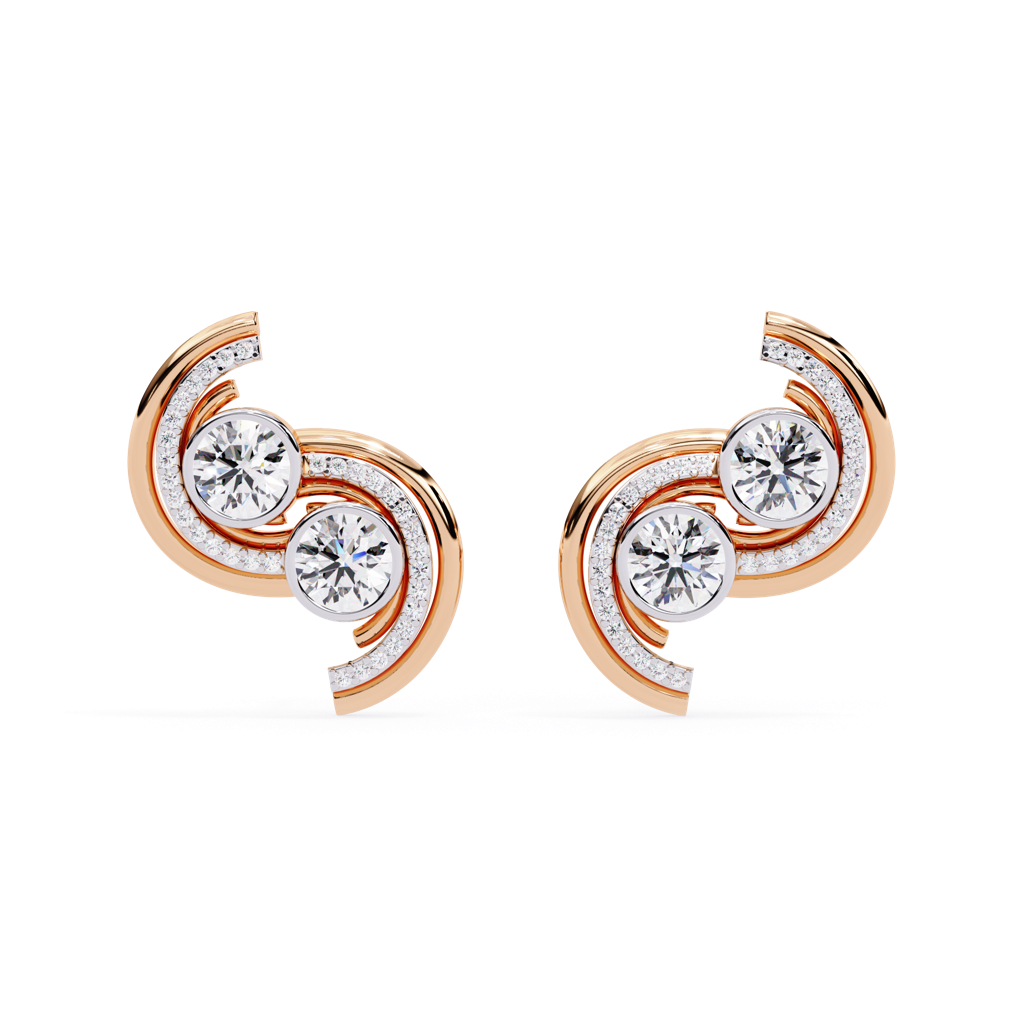 Mode  Half Swirl Design Round Lab Grown Diamond Studs : ND-ERNG-14R-1026