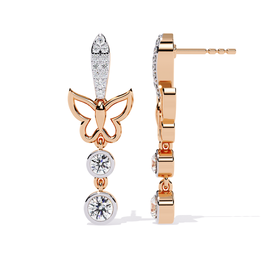 Vanya  Butterfly Design Round Lab Grown Diamond Danglers : ND-ERNG-14R-1114