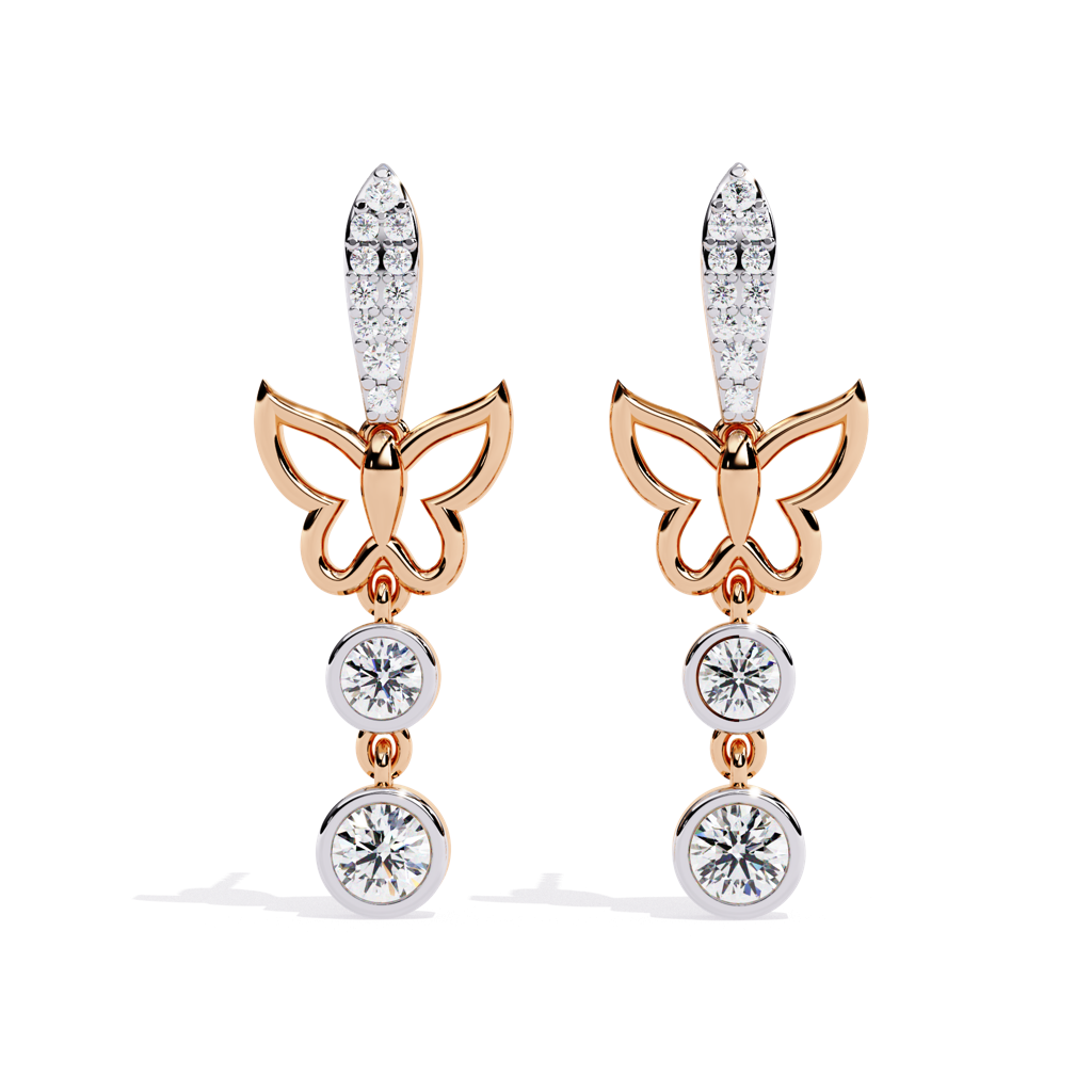 Vanya  Butterfly Design Round Lab Grown Diamond Danglers : ND-ERNG-14R-1114