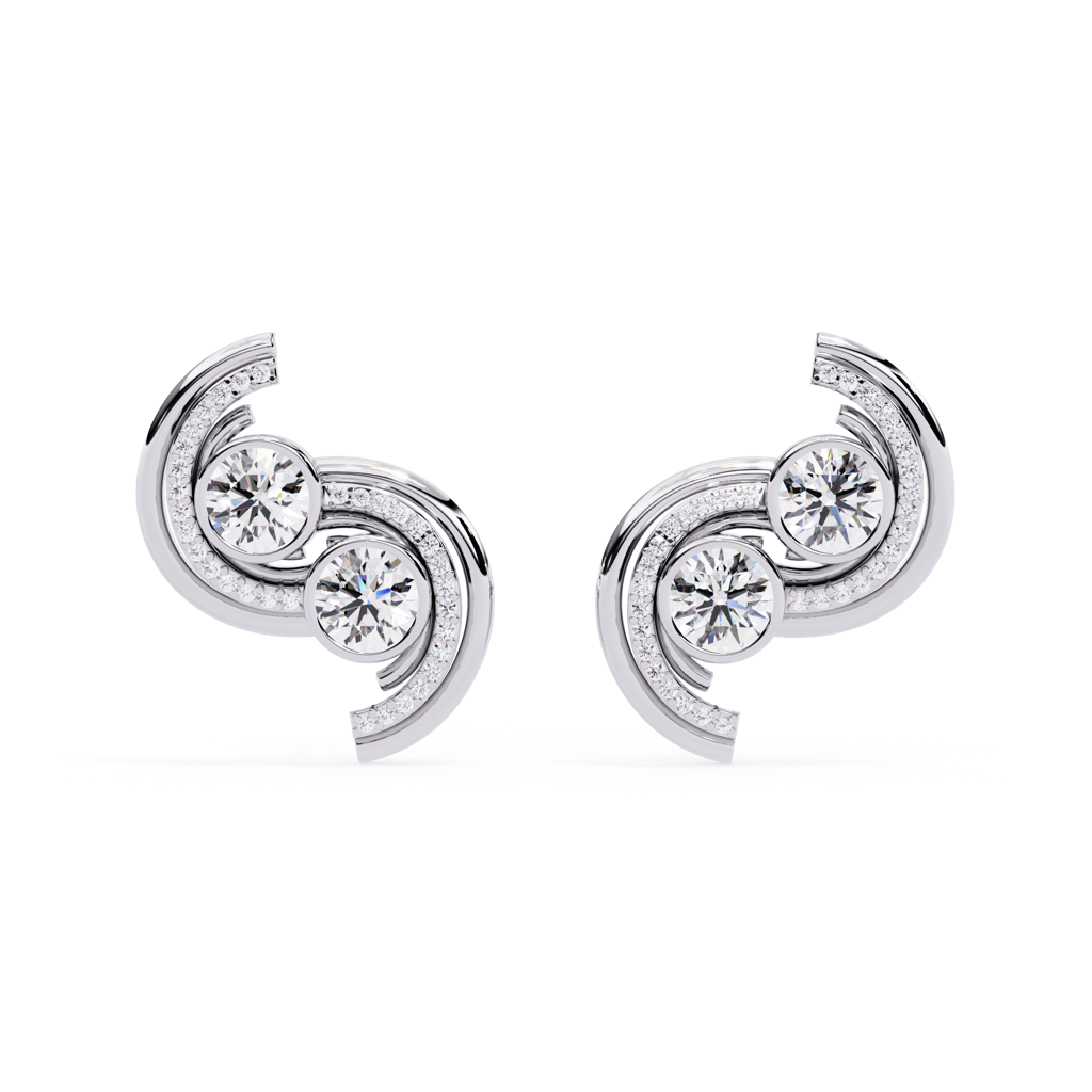 Mode  Half Swirl Design Round Lab Grown Diamond Studs : ND-ERNG-14W-1027