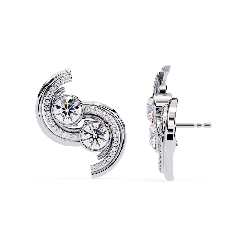 Mode  Half Swirl Design Round Lab Grown Diamond Studs : ND-ERNG-14W-1027