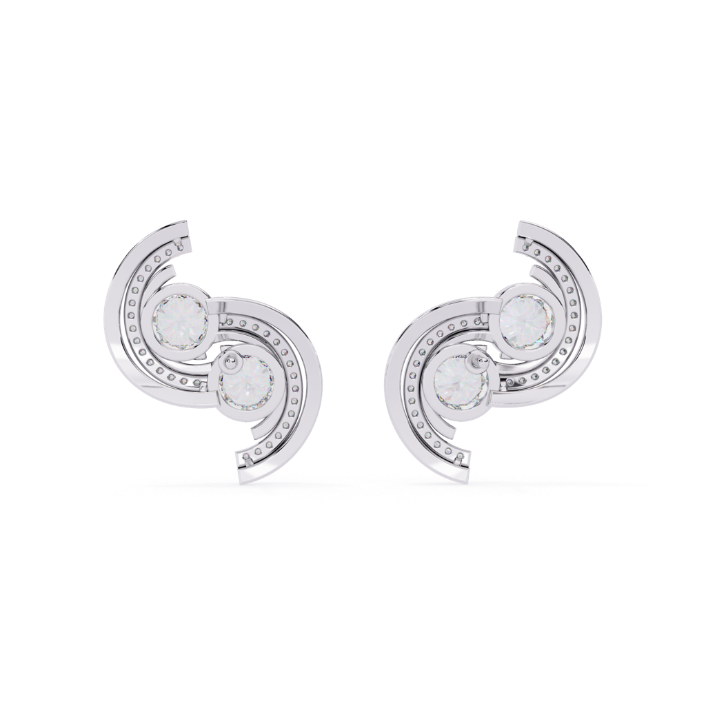 Mode  Half Swirl Design Round Lab Grown Diamond Studs : ND-ERNG-14W-1027