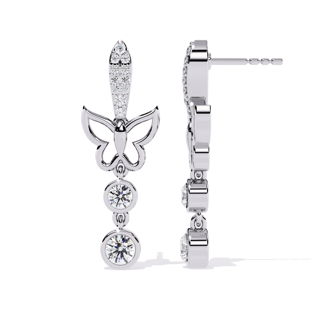 Vanya  Butterfly Design Round Lab Grown Diamond Danglers : ND-ERNG-14W-1115