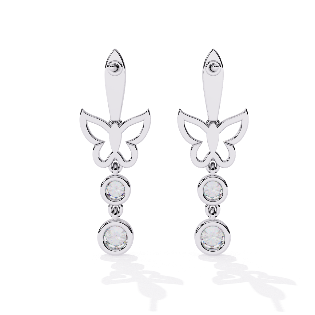 Vanya  Butterfly Design Round Lab Grown Diamond Danglers : ND-ERNG-14W-1115