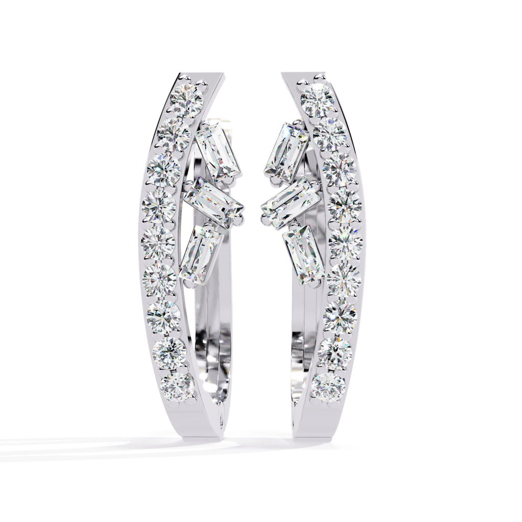 Amaya  Hoop Earrings With Baguette And Round Lab Grown Diamonds : ND-ERNG-14W-911