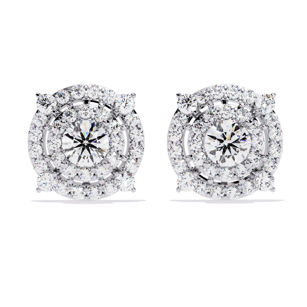 Mira  Blingy Round Lab Grown Diamond Cluster Studs : ND-ERNG-14W-965
