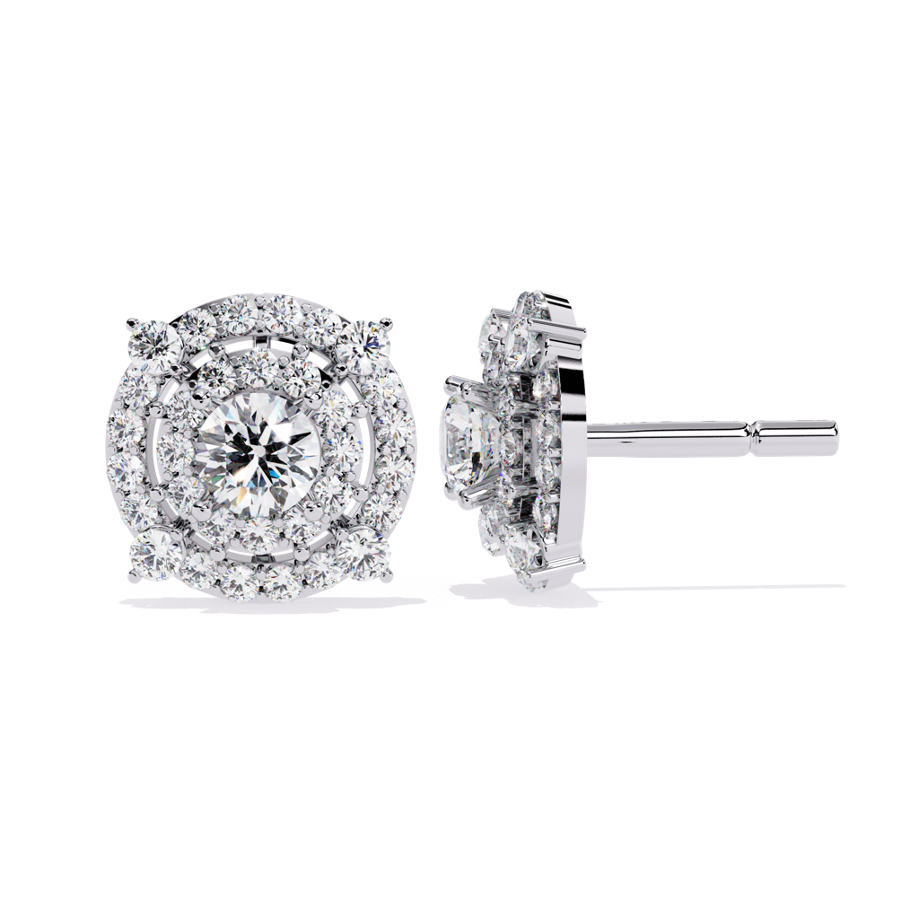Mira  Blingy Round Lab Grown Diamond Cluster Studs : ND-ERNG-14W-965