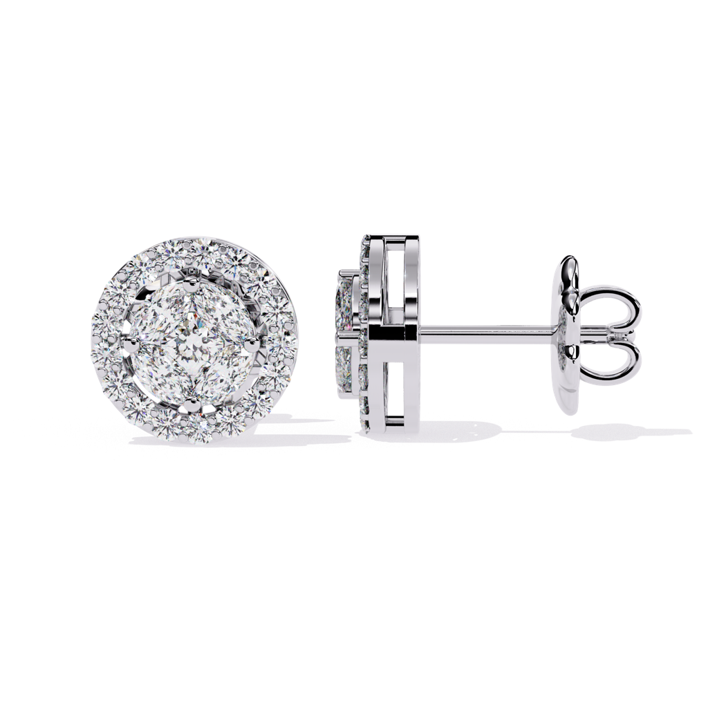 Mira  Round With Halo Lab Grown Diamond Studs : ND-ERNG-14W-977