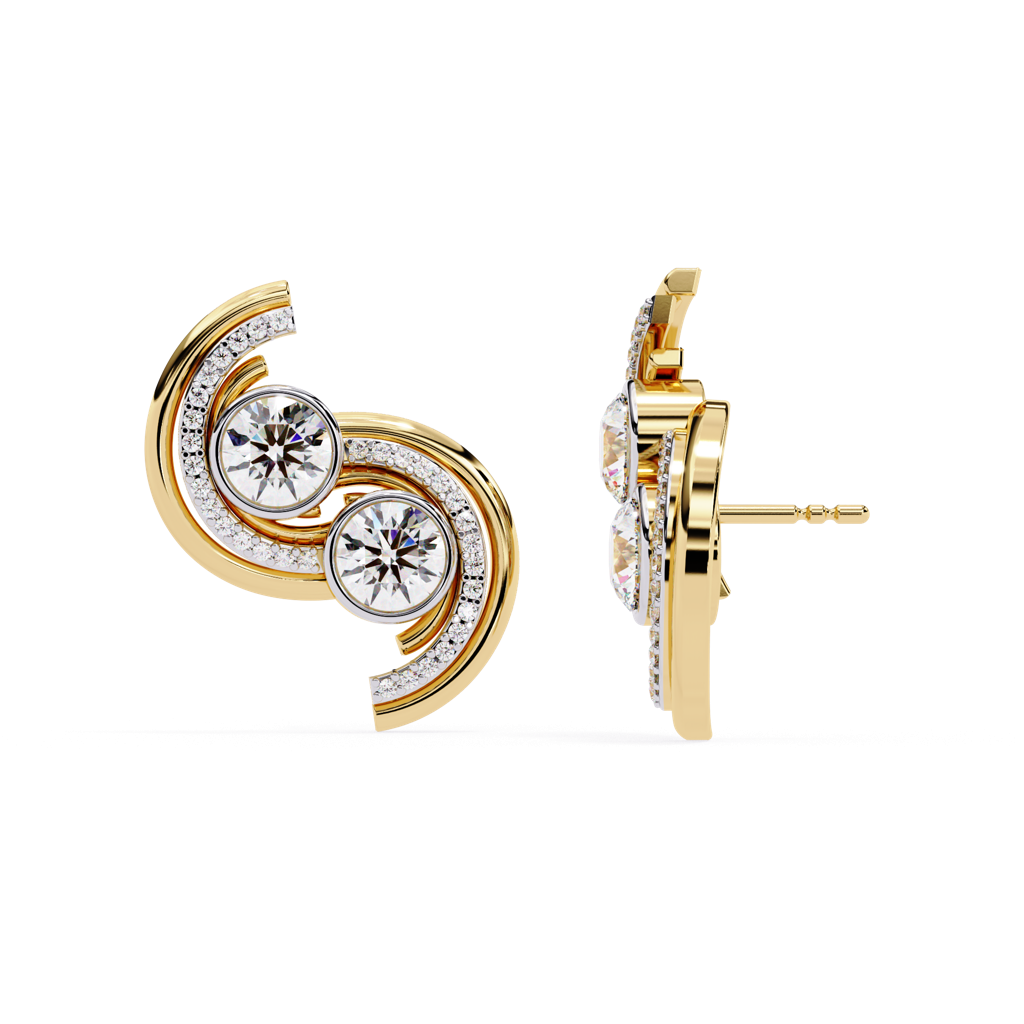 Mode  Half Swirl Design Round Lab Grown Diamond Studs : ND-ERNG-14Y-1025