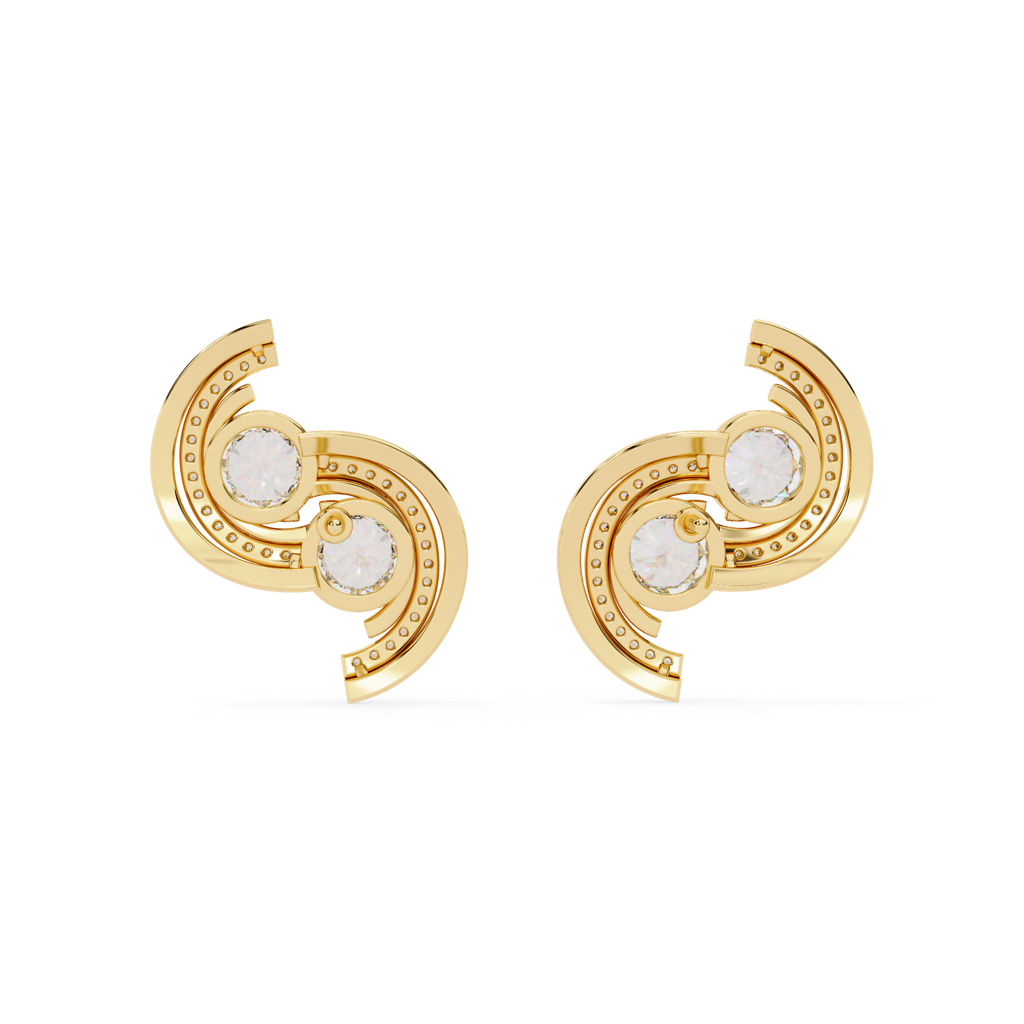 Mode  Half Swirl Design Round Lab Grown Diamond Studs : ND-ERNG-14Y-1025
