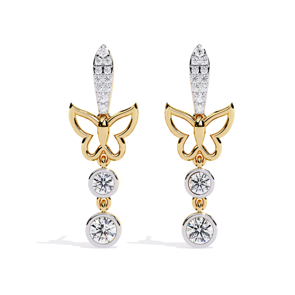 Vanya  Butterfly Design Round Lab Grown Diamond Danglers : ND-ERNG-14Y-1113