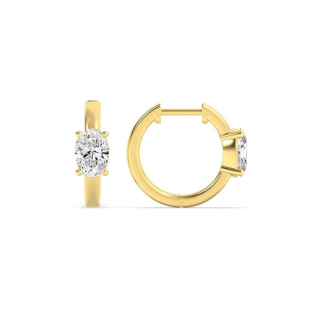 Amaya  Elegant Plain Hoop Earrings With Center Oval Lab-Grown Diamond : ND-ERNG-14Y-905