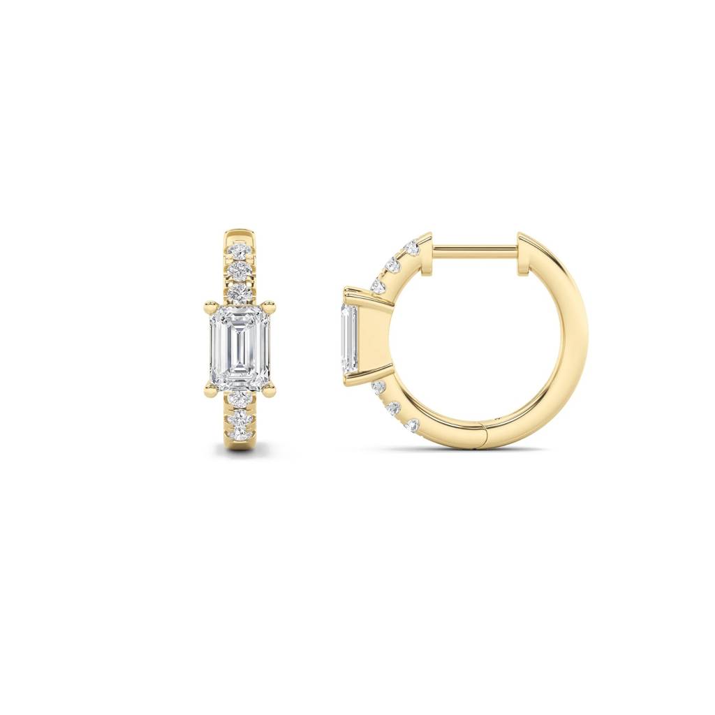 Amaya Emerald-Cut Diamond Hoop Earrings With Round Lab-Grown Diamond Accents : ND-ERNG-14Y-907