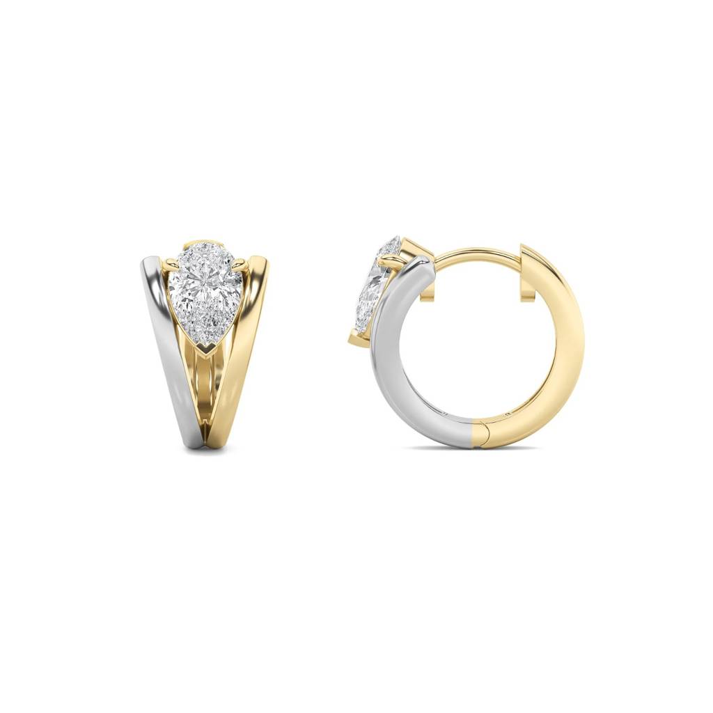 Amaya  Two-Tone V-Shaped Hoop Earrings With Pear-Shaped Lab-Grown Diamonds : ND-ERNG-14Y-935