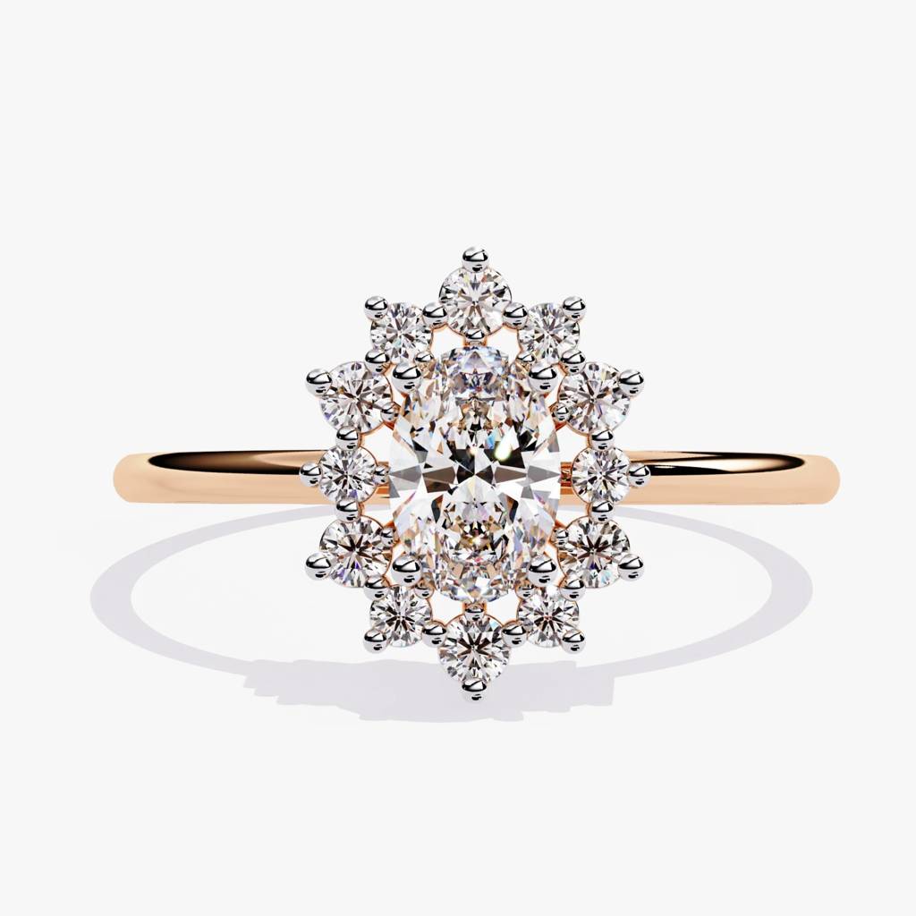 Flora  Classic Oval Solitaire With Round Diamond Ring : ND-RNG-14R-1004-6