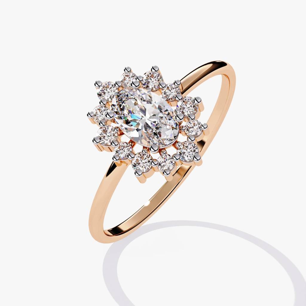 Flora  Classic Oval Solitaire With Round Diamond Ring : ND-RNG-14R-1004-6