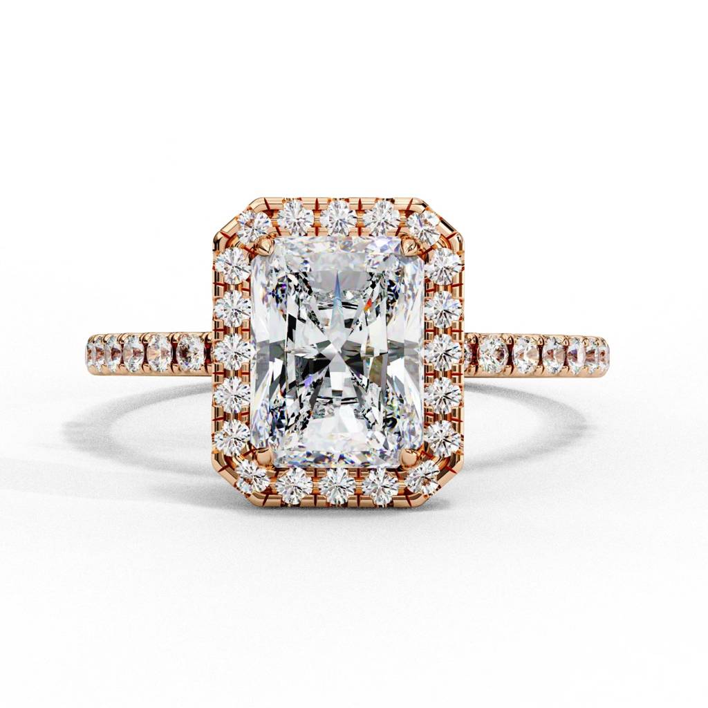 Mira  Radiant-Cut Diamond Solitaire Ring With Halo Around It : ND-RNG-14R-1088-6
