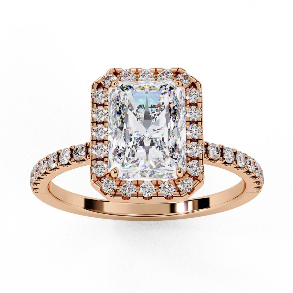 Mira  Radiant-Cut Diamond Solitaire Ring With Halo Around It : ND-RNG-14R-1088-6