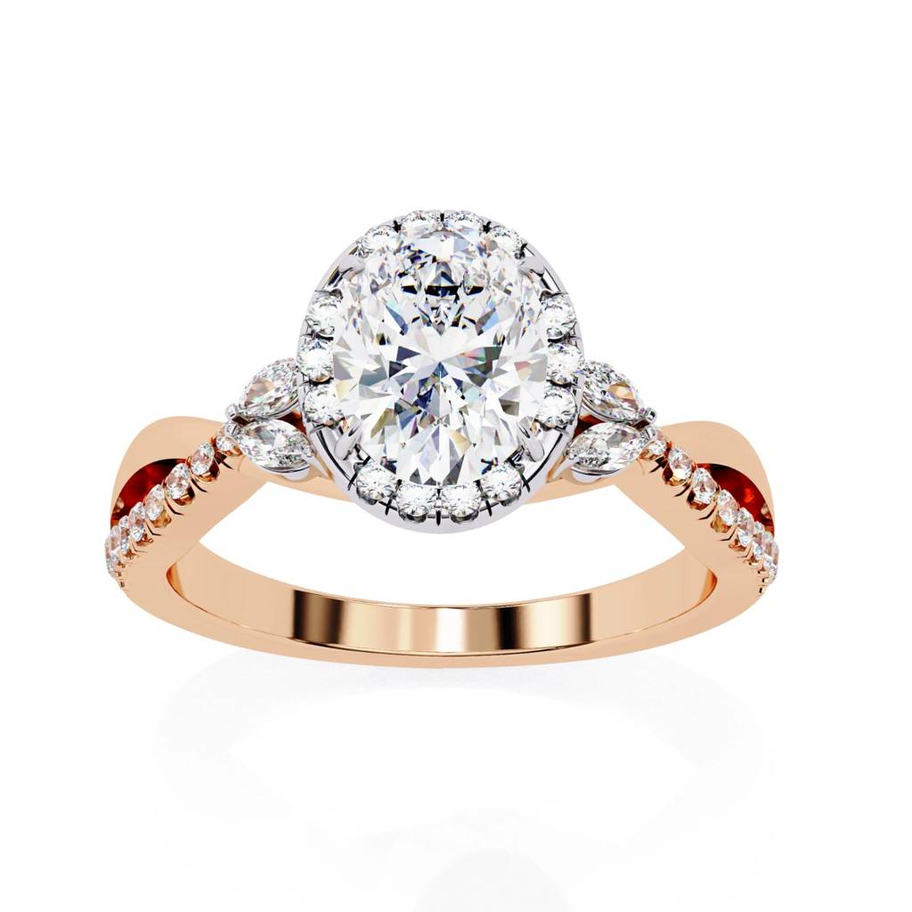 Mira Oval-Cut Diamond Halo Ring With Marquise And Side Accents : ND-RNG-14R-1100-6