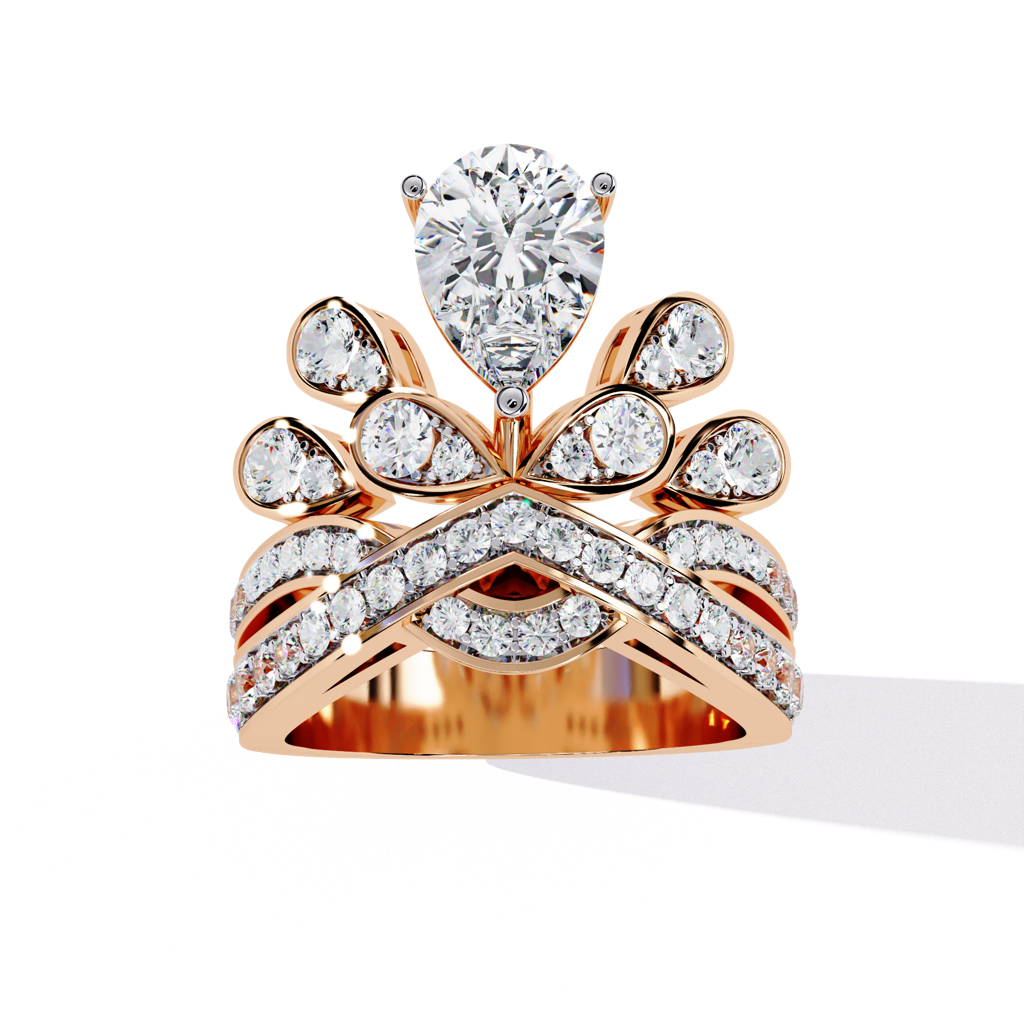 Mode  Elegant Pear And Round-Shaped Lab Grown Diamond Ring : ND-RNG-14R-1190-6