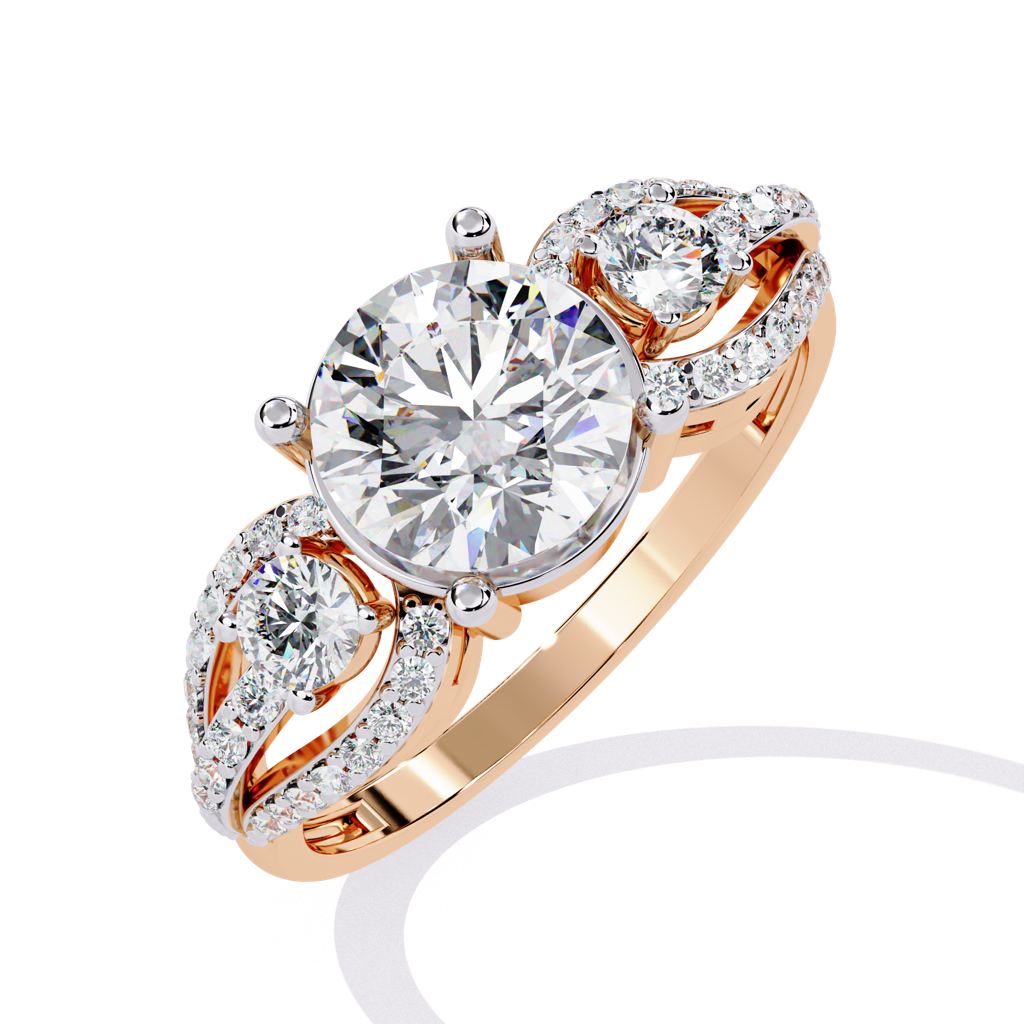 Mode  Round-Cut Diamond Ring With Side Accents : ND-RNG-14R-1220-6