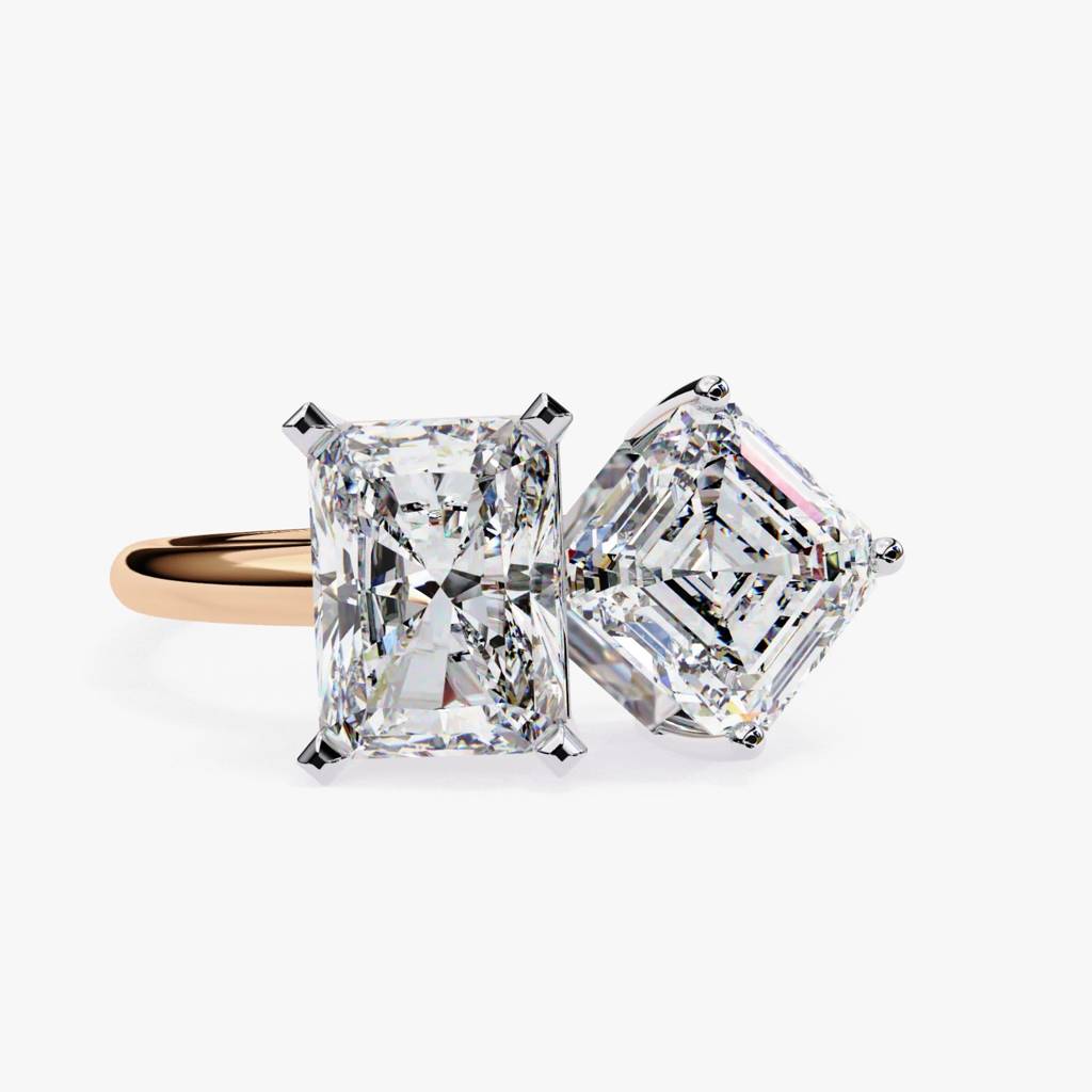 Toi-Et-Moi  Radiant And Asscher Diamond Ring : ND-RNG-14R-1328-6