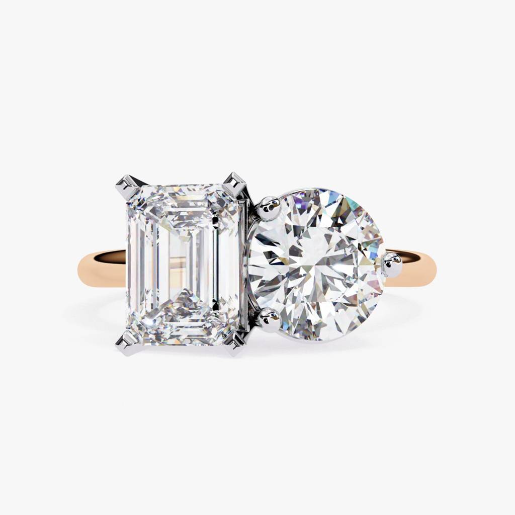 Toi-Et-Moi  Round And Emerald Diamond Ring : ND-RNG-14R-1334-6