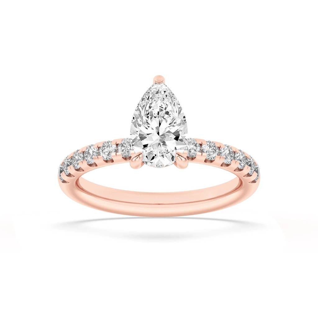 Amara  Pear Lab-Grown Diamond Solitaire Ring With Pave : ND-RNG-14R-920-6