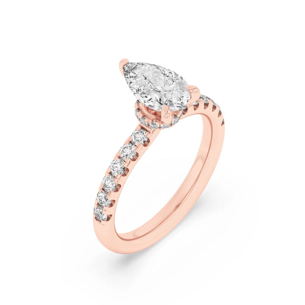 Amara  Pear Lab-Grown Diamond Solitaire Ring With Pave : ND-RNG-14R-920-6