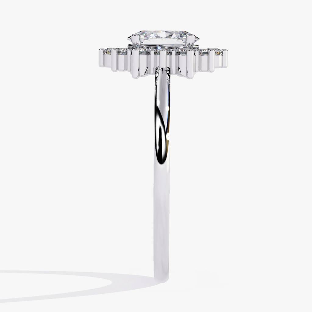 Flora  Classic Oval Solitaire With Round Diamond Ring : ND-RNG-14W-1005-6