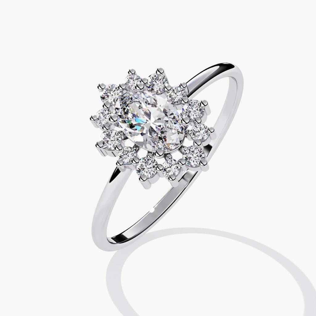 Flora  Classic Oval Solitaire With Round Diamond Ring : ND-RNG-14W-1005-6
