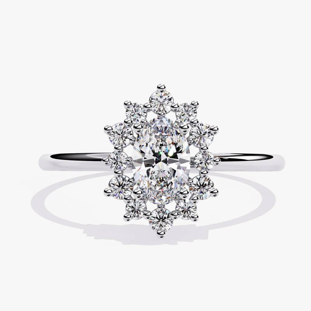Flora  Classic Oval Solitaire With Round Diamond Ring : ND-RNG-14W-1005-6