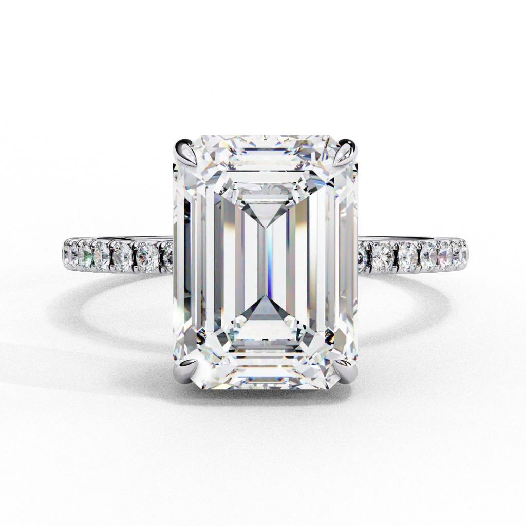 Mira  Emerald-Cut Diamond Ring With Hidden Halo And Side Diamonds : ND-RNG-14W-1059-6