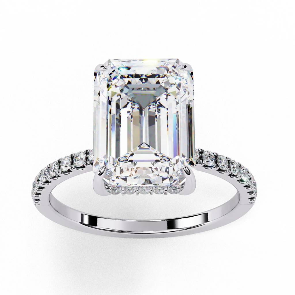Mira  Emerald-Cut Diamond Ring With Hidden Halo And Side Diamonds : ND-RNG-14W-1059-6