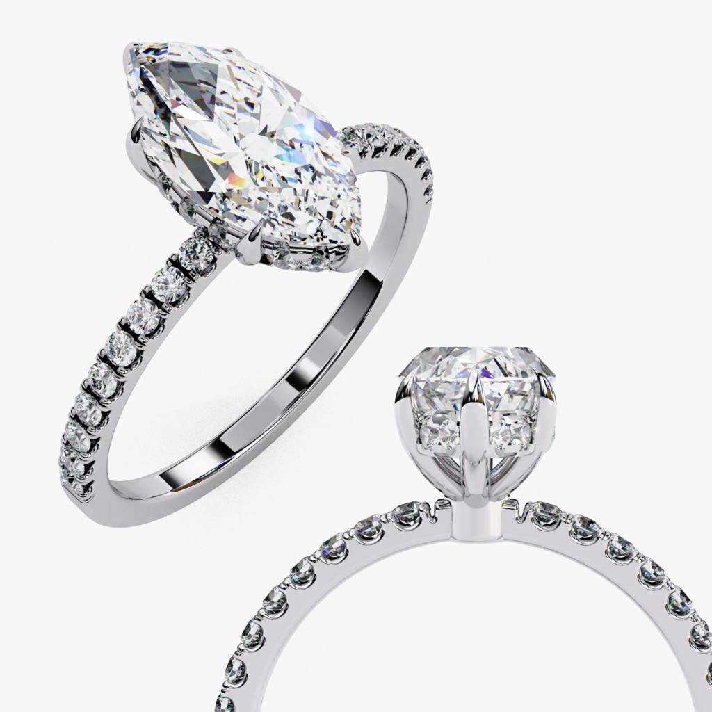 Mira  Marquise Diamond Ring With Hidden Halo : ND-RNG-14W-1065-6