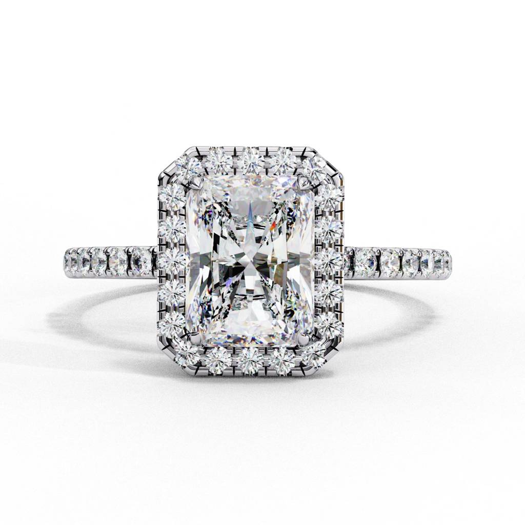 Mira  Radiant-Cut Diamond Solitaire Ring With Halo Around It : ND-RNG-14W-1089-6