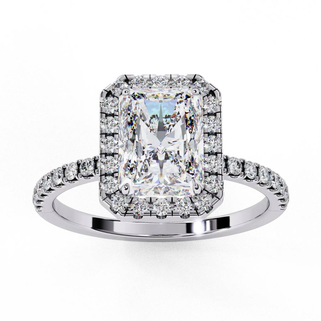 Mira  Radiant-Cut Diamond Solitaire Ring With Halo Around It : ND-RNG-14W-1089-6
