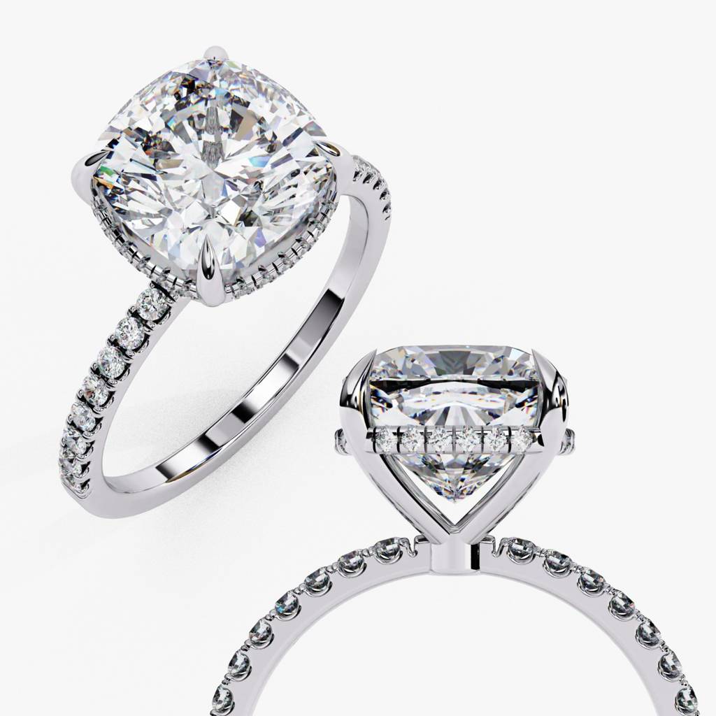 Mira  Trendsetting Cushion-Cut Diamond With Hidden Halo Ring : ND-RNG-14W-1095-6