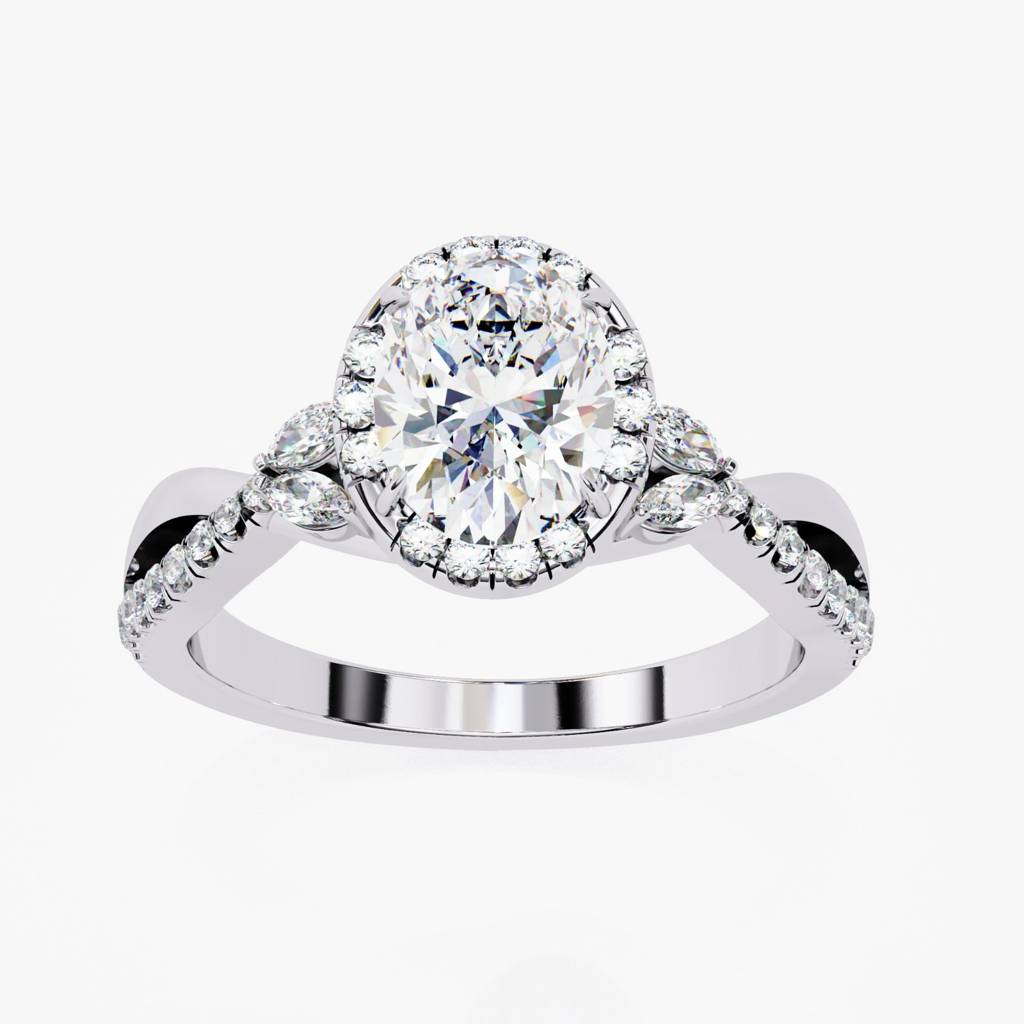 Mira Oval-Cut Diamond Halo Ring With Marquise And Side Accents : ND-RNG-14W-1101-6