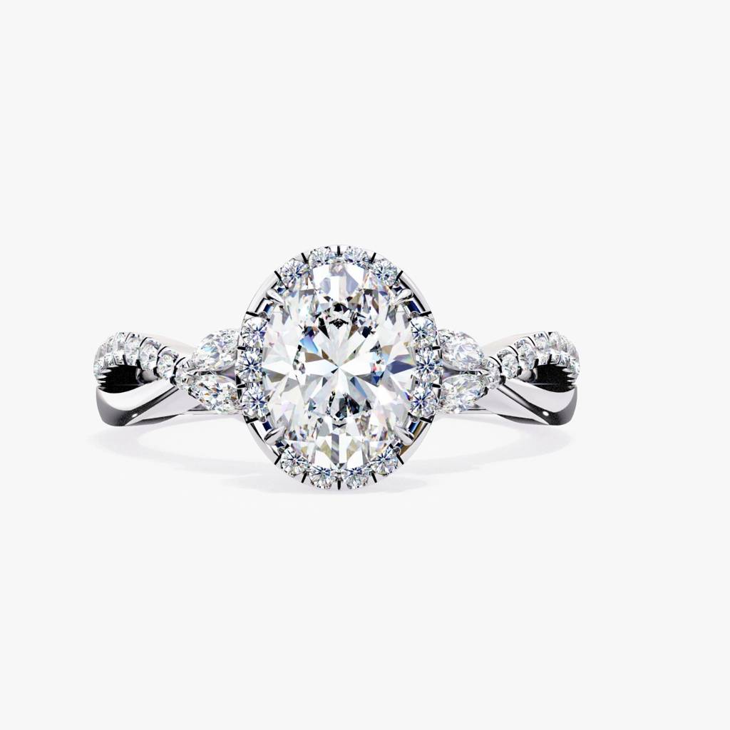 Mira Oval-Cut Diamond Halo Ring With Marquise And Side Accents : ND-RNG-14W-1101-6