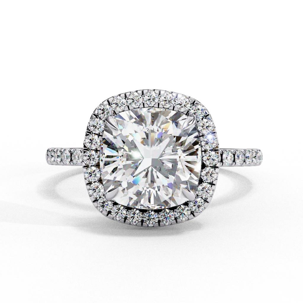 Mira Cushion Square-Cut Solitaire Halo Ring : ND-RNG-14W-1131-6