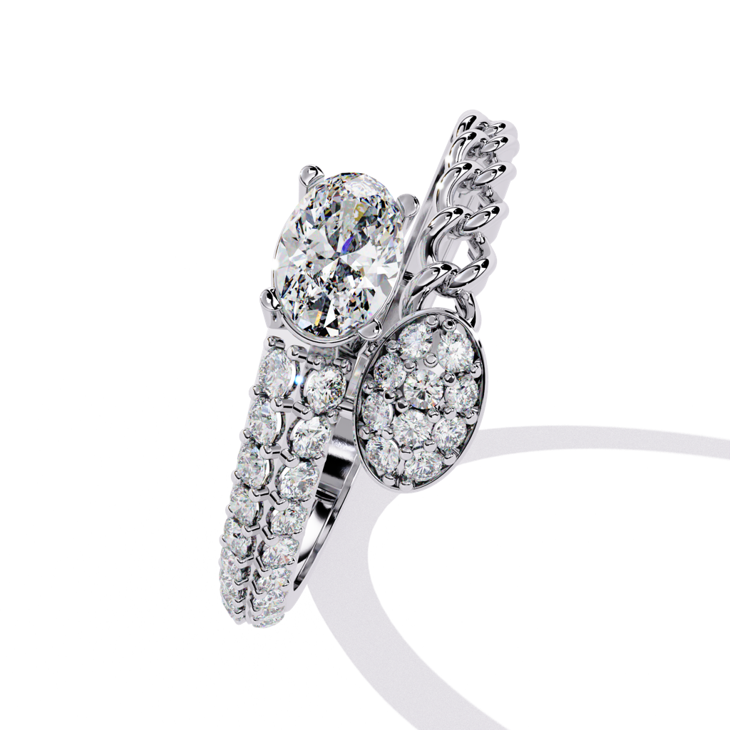 Mode  Classic Oval And Round-Shaped Lab Grown Diamond Ring : ND-RNG-14W-1143-6