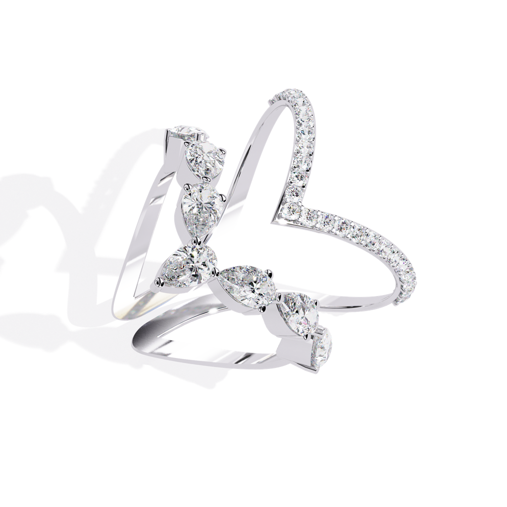 Mode  Classic Pear And Round-Shaped Lab Grown Diamond Ring : ND-RNG-14W-1161-6