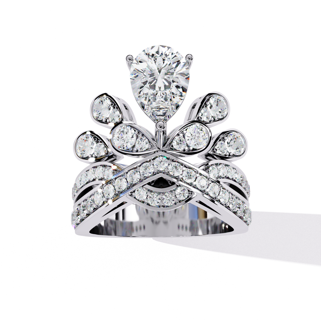 Mode  Elegant Pear And Round-Shaped Lab Grown Diamond Ring : ND-RNG-14W-1191-6