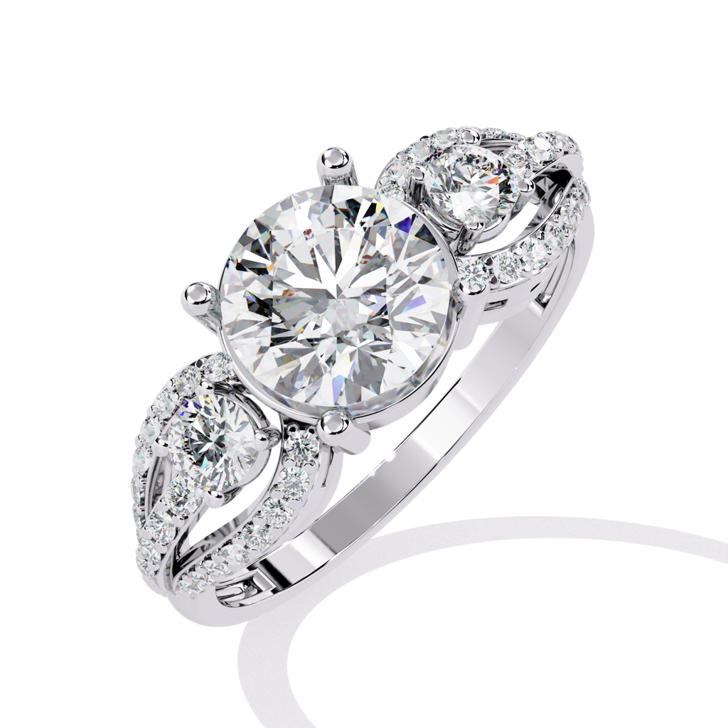 Mode  Round-Cut Diamond Ring With Side Accents : ND-RNG-14W-1221-6