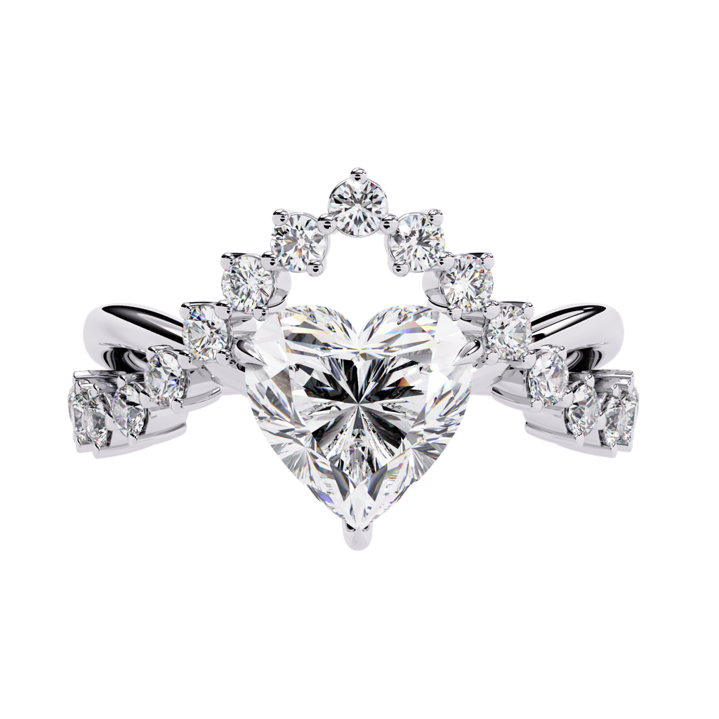 Sneh  Classic Heart Solitaire And Round Lab Grown Diamond Ring : ND-RNG-14W-1233-6