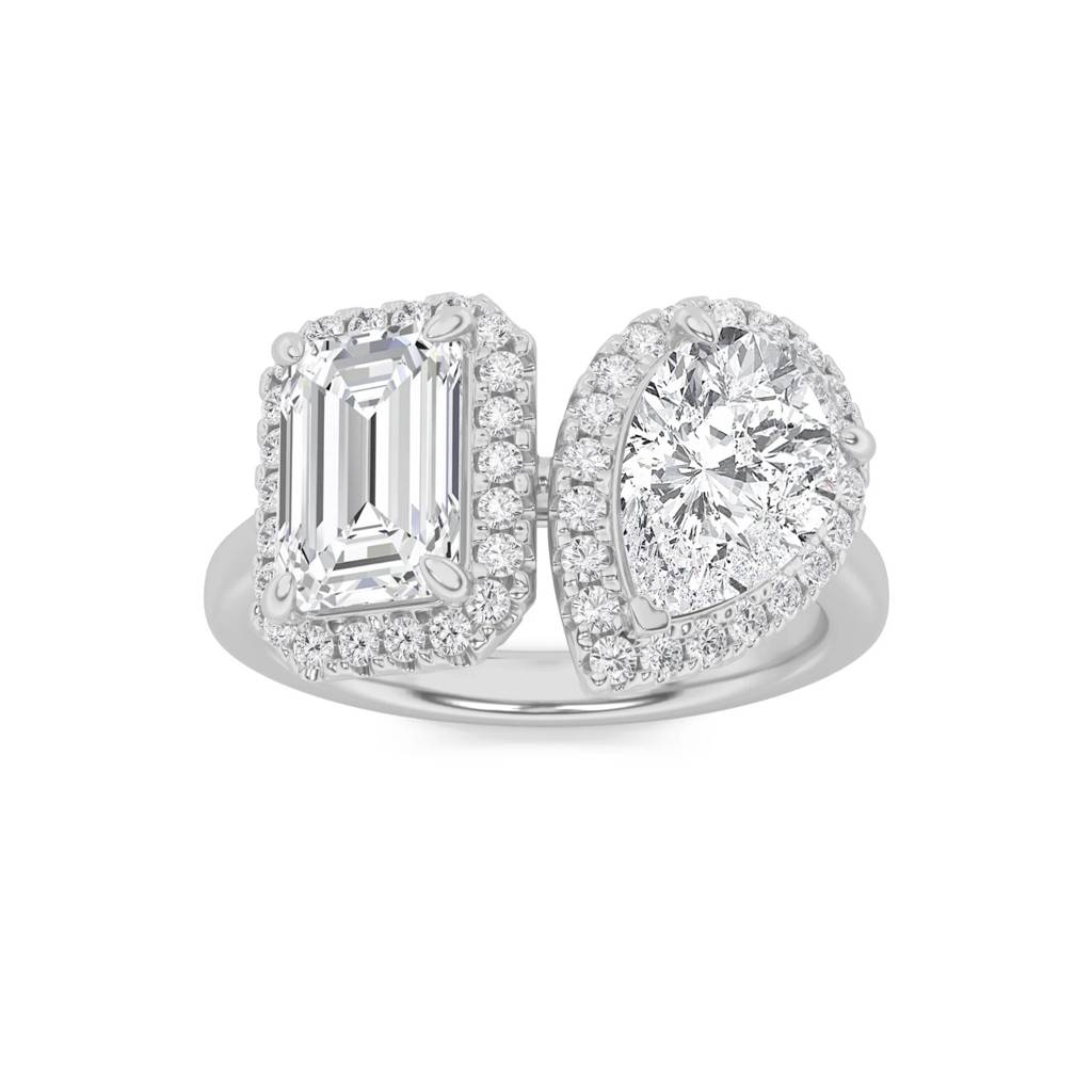Toi Et Moi  Emerald & Pear Lab-Grown Diamond Ring : ND-RNG-14W-1281-6