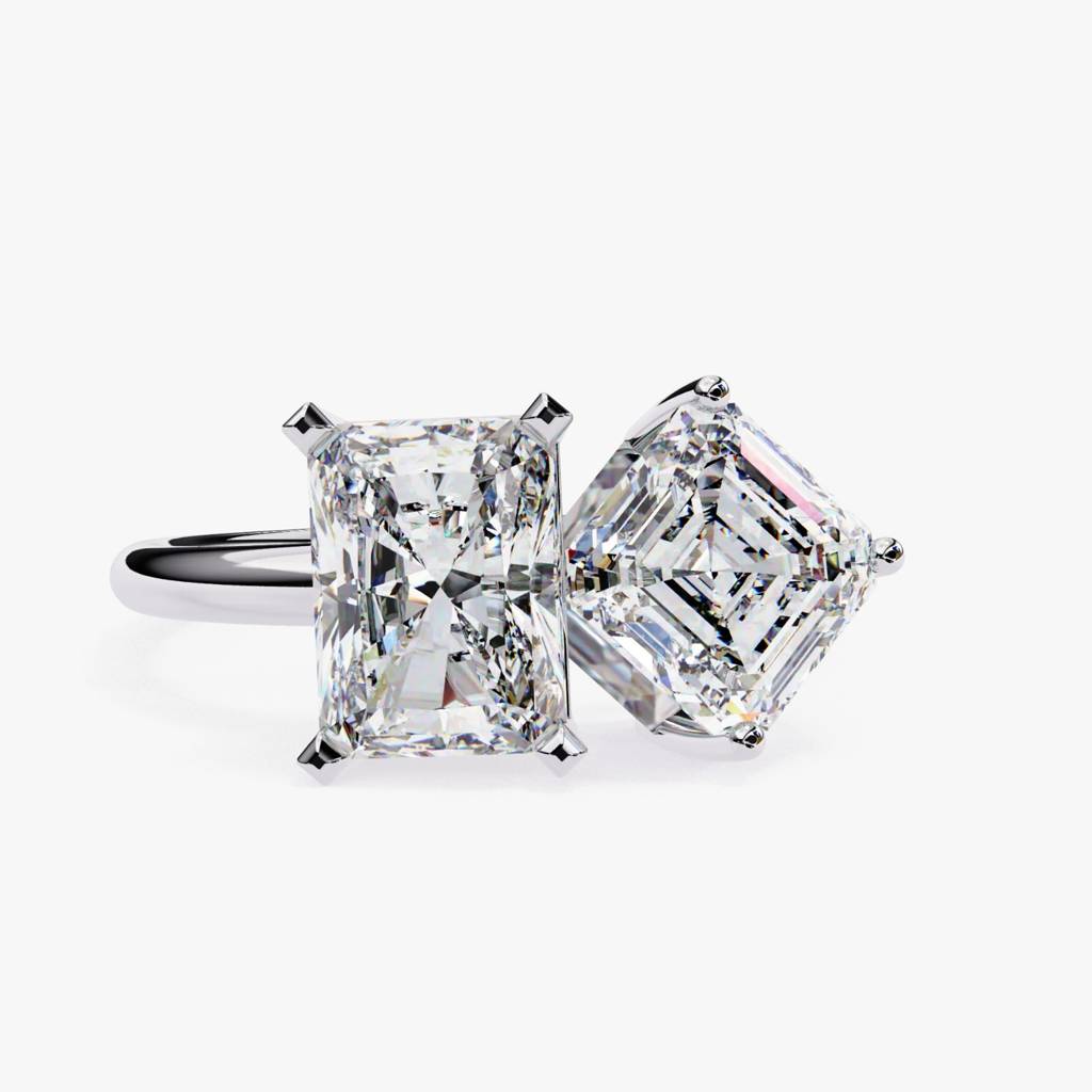 Toi-Et-Moi  Radiant And Asscher Diamond Ring : ND-RNG-14W-1329-6