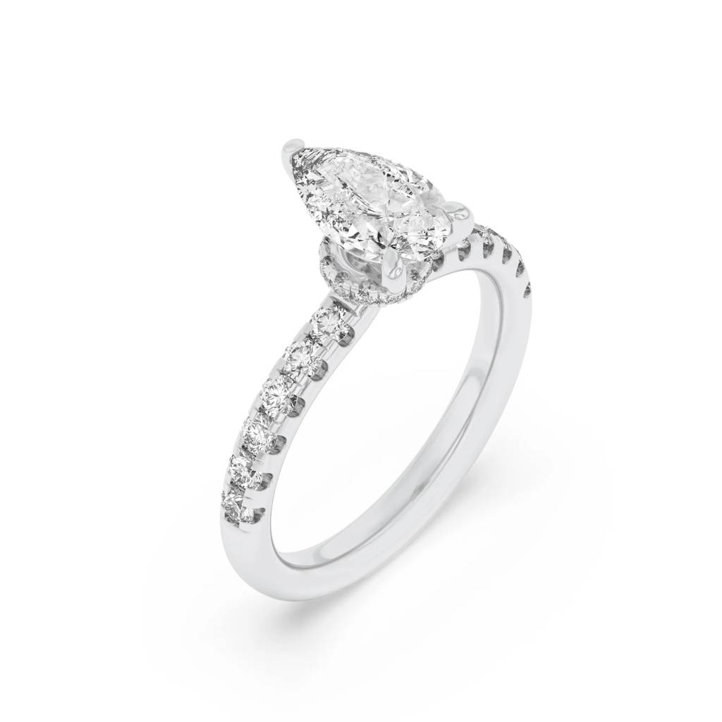Amara  Pear Lab-Grown Diamond Solitaire Ring With Pave : ND-RNG-14W-921-6